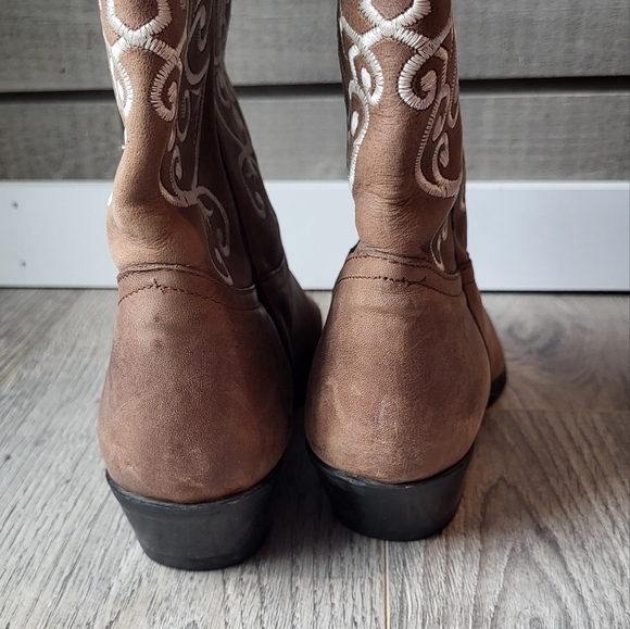 Tony Lama Embroidered Western Tan Cream Cowgirl Boots Size 8 - Picture 6 of 14